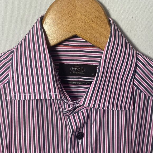 ETON Contemporary Fit Striped Long Sleeve Button Up Dress Shirt Size 38 15 Small - Picture 1 of 9